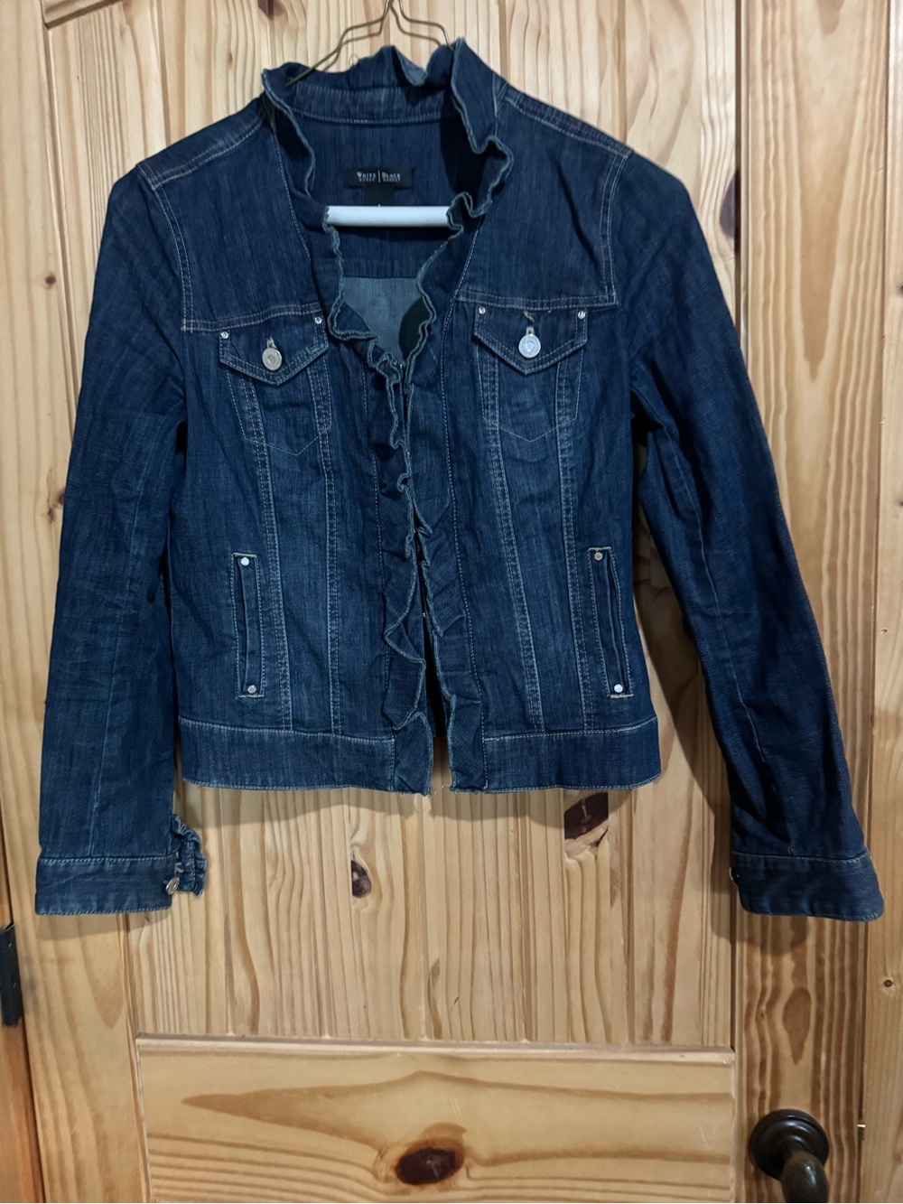 White House Black Market Dark Indigo Ruffle-Trim Denim Jacket